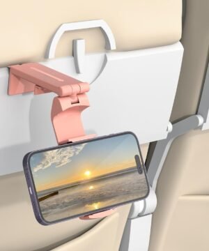 Universal Airplane Phone Holder Travel Essentials, Hands-free Phone Mount in Flight with Flexible Rotation, Airplane Phone Mount for Air Travel, Travel Must Haves Phone Stand Desk, Tray Table, Pink