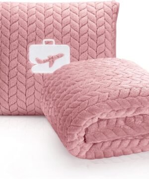 EverSnug Premium Travel Blanket Pillow – Soft 2 in 1 Airplane Blanket with Soft Bag Pillowcase, Hand Luggage Sleeve and Backpack Clip (Light Pink)